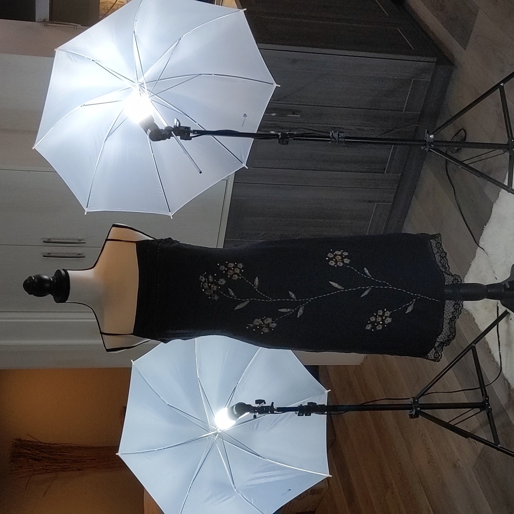 Little black dress with jeweled flowers -